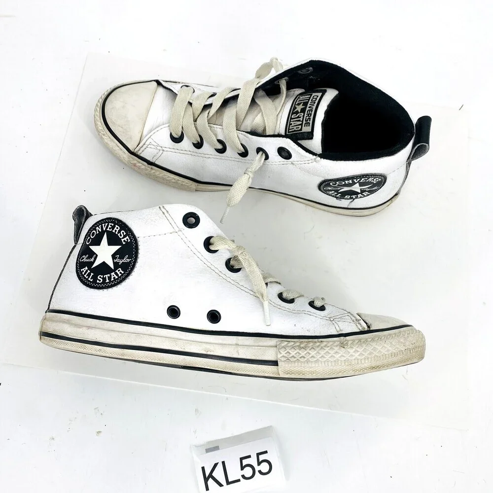 Converse All Star White Leather Junior Size 4.5 Ankle Lace Up Shoes